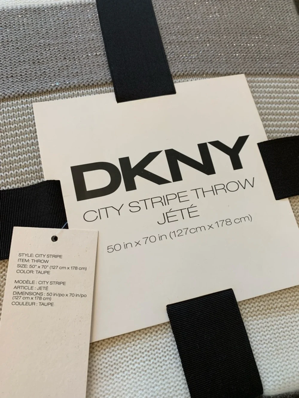 Metallic Sparkle DKNY City Stripe Throw Blanket Neutral Silver, Gray, Tan, Cream